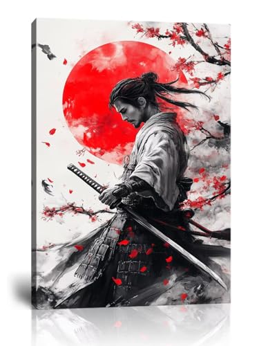 Japanese Samurai Wall Art Samurai Wall Decor for Home Living Room Bedroom Framed Artwork Canvas Prints Ready to Hang(12''W x 16''H) - color: samurai art-16, size: 12"L x 16"W