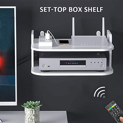 Denpetec Floating Shelf for TV Components,TV Box Shelf Thick DVD Player, Wall Hanging Shelf Punching-Free Storage Rack Floating Shelf for Set-Top Box Router Game Consoles for Home