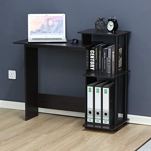 Furinno EFFICIENT Desk, 28.6" Wide Gaming Desk with 3 Open Side Shelves, Laptop Notebook Computer Desk, Office Desk for Home Office, Study Room, Dorm, Bedroom, Dark Walnut - color: Dark Walnut, size: Square Side Shelves