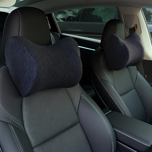 Car Neck Pillow, Car Headrest Pillow with Adjustable Strap for Neck Pain Relief 100% Memory Foam,Ergonomic Design，2 Pack - color: Black1