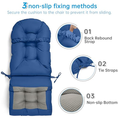 Adirondack Chair Cushion Tufted Waterproof Outdoor Rocking Chair Cushions with Ties Anti-Slip High Back Patio Chair Cushions for Patio Furniture Cushions - color: Blue