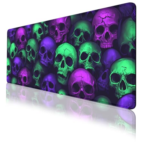 Neon Skull Gaming Mouse Pad Purple Green Gothic Halloween Skeleton Extended Keyboard Mouse Mat for Computer Office, Big Laptop Mouse pad, Gaming Pc 31.5x11.8 in - color: Neon Skull, size: 31.5L x 11.8W inches