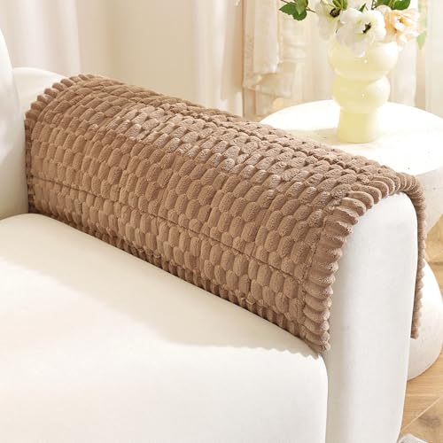 Royhom Couch Arm Covers, Arm Rest Covers for Sofa Set of 2, Thick Arm Chair Covers, Headrest Backrest Protector for Pets Recliner Loveseat Leather Cushion L Shaped Sofa (Brown, 20 x 24 Inch, 2 Pieces) - color: Brown, size: 20 X 24 Inch/2 Pieces