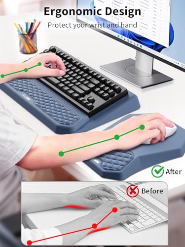 3-in-1 Ergonomic Keyboard Stand with Wrist Rest & Mouse Pad Set, Comfy Keyboard Riser Holder Soft Mousepad with Massage Design, Memory Foam and Non-Slip PU Base for Pain Relief, Blue - color: Blue