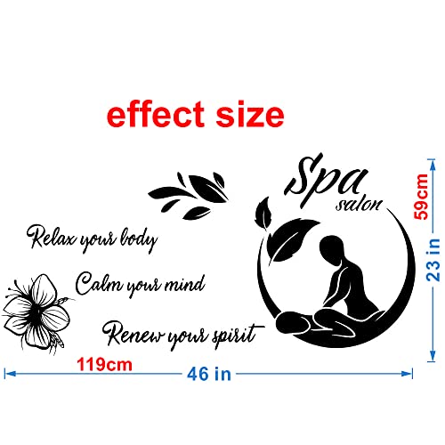 “Relax Your Mind, Body & Spirit” Wall Sticker 46"x23" – Removable PVC Decal for Spa, Sauna, Therapy Room or Beauty Salon – Uplifting Decor for Wellness Spaces (Black-JWH323-SPA)