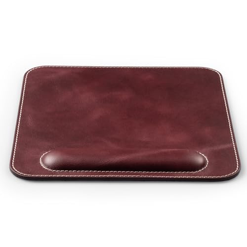 Londo Top Grain Leather Mouse Pad with Wrist Rest – Ergonomic Support, Non-Slip Base, Smooth Surface - color: Purple