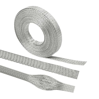 Tinned Copper Braid Cable Wire Shielding Sleeve, 5/16 in Wide, 15ft | Ground Straps Protection, Flat Metal Mesh, Flexible, Expandable, 0.20 in Dia - size: 5/16 in Wide(0.20 in Dia)-15ft