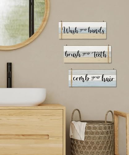 Putuo Decor Bathroom Wall Decor Set of 3, Relax Soak Breathe Unwind Wood Sign Panels, Spa Style Bathroom Hanging Art for Tub Area, Vanity, Powder Room, Yoga Studio, Meditation Corner, Apartment