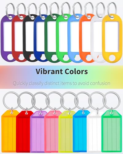 Uniclife Key Tags 2 Inch Plastic Key Chain Tags Set with Blank Paper Labels Transparent Windows and Split Rings Colorful Soft Flexible & Sturdy Item Identifiers, 30 Pack - size: 30 Pack