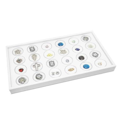 Ikee Design 24 Gem Showcase Stackable Jewelry Display Tray for Collectibles, Rock Storage Box Gemstones Bead Storage Jars, White Foam, White Tray, 14 7/8W x 8 3/8D x 1H in - color: White Foam/White Tray (24 Large Jars)