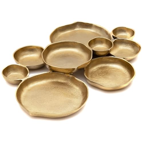 9 Cluster Decorative Bowls Bright Gold Brass Snack Tray Bowl Chip & Dip Serving Piece Strong Brass Centerpiece Beautiful Room Accent & Entertaining Parties Home Decor Wedding Gifts 22 Inch Decorative - color: Bright Gold Brass 9 Cluster 22"