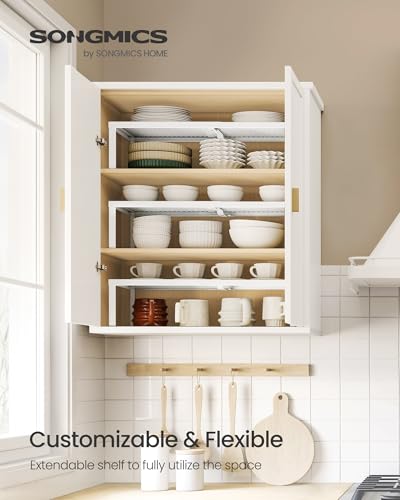 SONGMICS Spice Rack, Expandable Kitchen Countertop Shelf, Small Cupboard Organizer, Metal, Space-Saving Tabletop Shelf, Matte White UKCS007W01 - color: Matte White, size: Set of 1