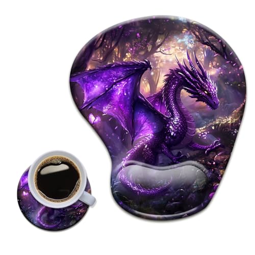 HOPONY Gel Wrist Rest Mouse Pad-Ergonomic Office Mousepad with Wrist Support-Non-Slip,Design Desk Accessories Mat for Home&Game Decor Purple Dragon - color: Purple Dragon