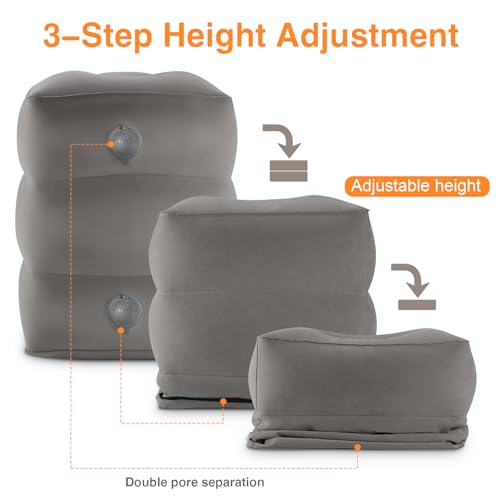 Maliton Inflatable Foot Rest Pillow for Travel,Kids Airplane Bed,Adjustable 3 Layers Height Leg Pillow of Air Travel Essentials,Car, Office, Home - Fast Inflation (Grey) - color: Grey