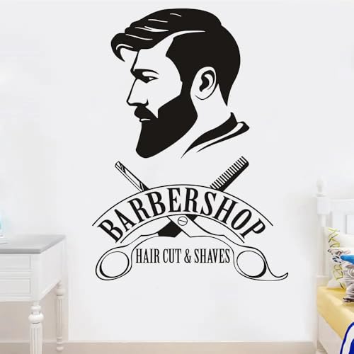Large Barber Shop Wall Decal Set - 16x24 Inch Vinyl Mural for Wall, Office, Salon Decor - Includes Classic Barber Shop Sticker - color: Barber Shop