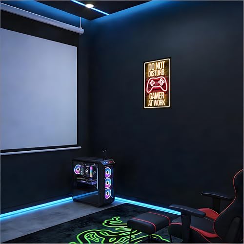 12×8 Inch Neon Aluminum Gamer Sign Boys Teen Room Accents | retro merch,video novelties,arcade collectibles,male posters,hobby trinkets - color: PM321002, size: 12" x 8"