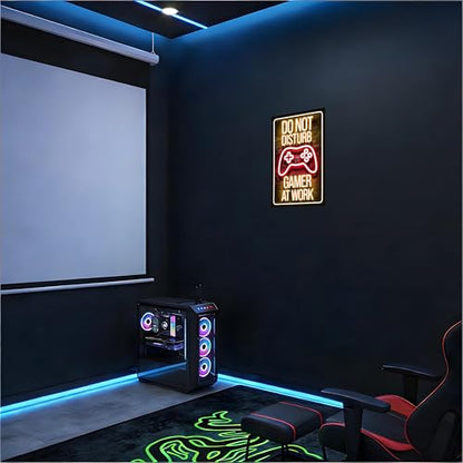 12×8 Inch Neon Aluminum Gamer Sign Boys Teen Room Accents | retro merch,video novelties,arcade collectibles,male posters,hobby trinkets - color: PM321002, size: 12" x 8"