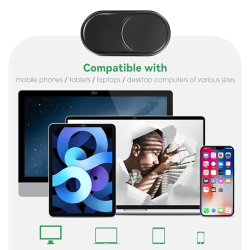 CloudValley Webcam Cover Slide[2-Pack], 0.023 Inch Ultra-Thin Metal Web Camera Cover for Macbook Pro, iMac, Laptop, PC, iPad Pro, iPhone 8/7/6 Plus, Protect Your Visual Privacy [Black] - color: Black-2 Pcs