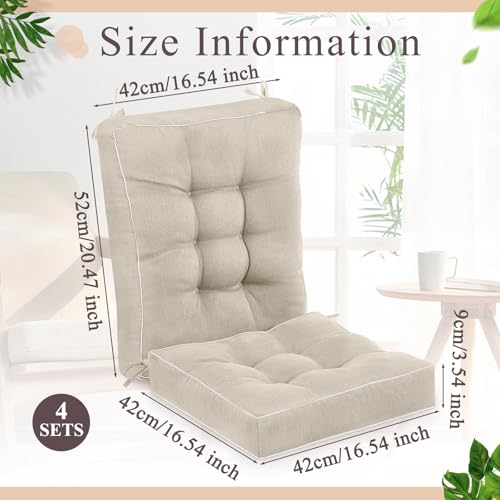 Juexica 4 Sets Outdoor Patio Cushions High Back Outdoor Chair Cushions Rocking Cushion Patio Fastness Chair Pads with Ties for Seasonal Indoor Home Office - color: Beige, size: 16 x 16 x 3.5