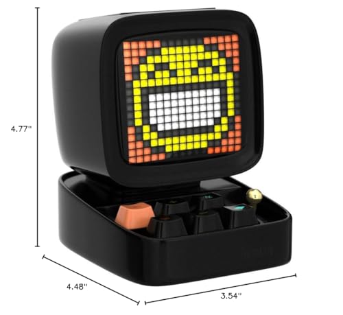 Divoom Ditoo Retro Pixel Art Game Bluetooth Speaker with 16X16 LED App Controlled Front Screen (Black) - color: Black