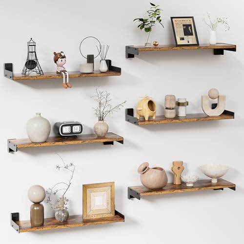 Floating Shelves for Wall, Shelves for Decor Storage Set of 6, Wall Mounted Wood Shelf for Bedroom, Living Room, Bathroom, Kitchen,Long Picture Ledge Shelves. (Brown) - color: Brown