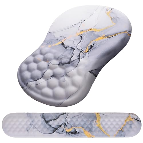 Mouse Pad Wrist Support, Laokiiy 2 in1 Keyboard Wrist Rest+ Ergonomic Mouse Pad, Non-Slip Wrist Rest for Computer Keyboard, Made Easy Typing & Relieve Wrist Pain(White Gold Gray Marble) - color: White Gold Gray Marble