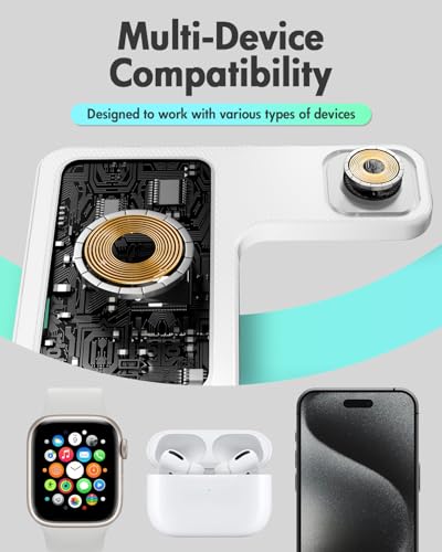 Wireless Charger Stand Charging Station: 3 in 1 Charger Stand Multiple Devices for Apple - iPhone 17 16e 16 15 14 Pro Max 13 12 - Watch 11 10 9 8 7 6 5 4 3 2 SE and Ultra Series-Airpods 4 3 Pro, White - color: White