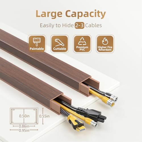 Delamu Cord Hider, 85in Cord Covers for 2-3 Wires on Wall, Self-Adhesive Cable Hider, PVC Wire Hiders Wire Covers for TV Cords on Wall, Easy Mount Cable Cover Raceway Kit, W0.95 H0.55in, Cherrywood - color: CherryWood, size: 85in L x 0.95in W x 0.55in H