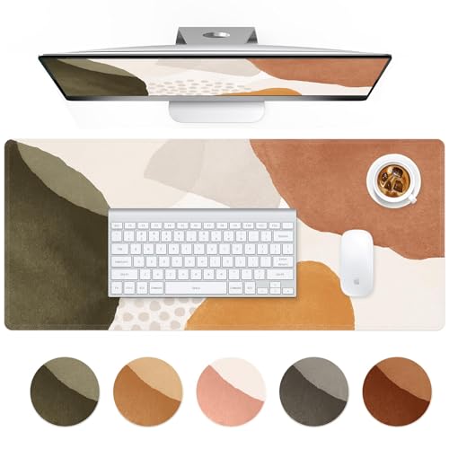 HAOCOO Boho Desk Mat, Computer Desk Pad, Large Mouse Pad for Desk, XXL Gaming Mousepad Cute for Desktop with Non-Slip Base, Waterproof Laptop Keyboard Mat for Office Home, Brown Beige - color: Boho Beige Cream Tan