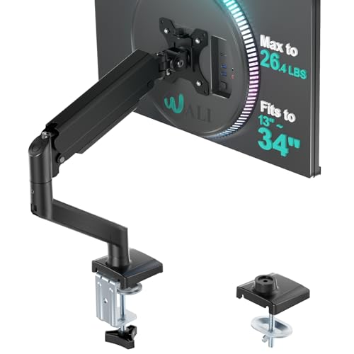 WALI Single Monitor Mount for 13-34 inch Screens, Adjustable Single Monitors Arm, Regular Screen up to 32 inch, 26.4lbs, Computer Monitor Stand for Desk, VESA 75/100mm (GSMP001N), Black - size: 13" to 34"