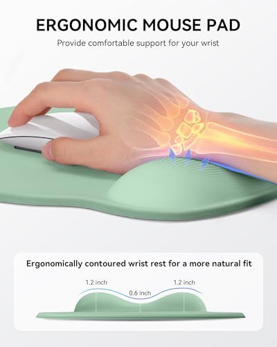 Mouse Pad with Wrist Rest, Ergonomic Mouse Pads for Desk, Office Non-Slip Mousepad with Gel Wrist Support(Green, 10.6''L x 9''W) - color: Green