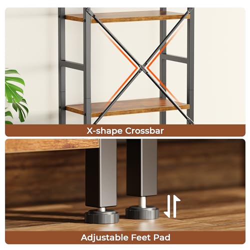 SUPERJARE Triple Bookshelf, Bookcase with 11 Open Display Shelves, Wide Book Shelf Book Case for Home & Office, 4 Tier, Brown - color: Rustic Brown, size: 4 Tier