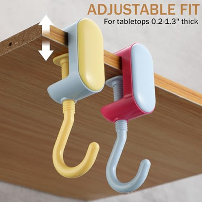 Novabright 4 Pack Adjustable Table Hooks for Hanging Purse Bags Heavy Duty No-Drill Desk Hooks Under Desk Bag Holders Multi-use Organizer for Handbag, Backpack, Headphone Office Table Accessories