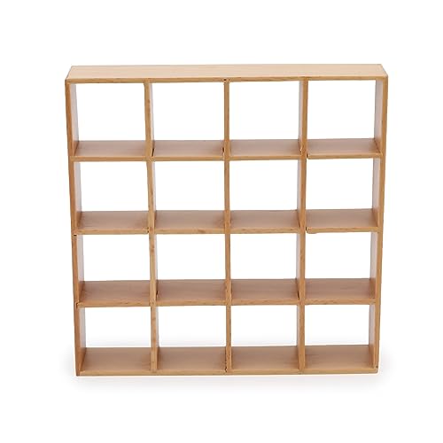 Miniature Furniture Storage Rack 1/12 Dollhouse Furniture 16 Grid Shelf Bookshelf Display Shelf Wall Rack Stand Mini House Scene Decoration (Wooden) - style: Wooden