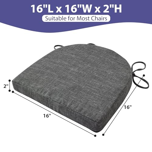 IPYNBAP Chair Cushions for Dining Chairs, Kitchen Chair Cushions, 16'' x 16'' x 2'', Non Slip Indoor Seat Cushions, Chair Pads for Dining Chairs with Ties & Removable Cover, Set of 2, Dark Grey - color: Dark Grey, size: 2 Count(Pack of 1)
