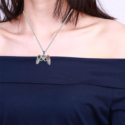 Colorful Crystal Game Controller Necklaces Punk Hip Hop Friendship Game Console Necklace for Best Friends - color: Silver