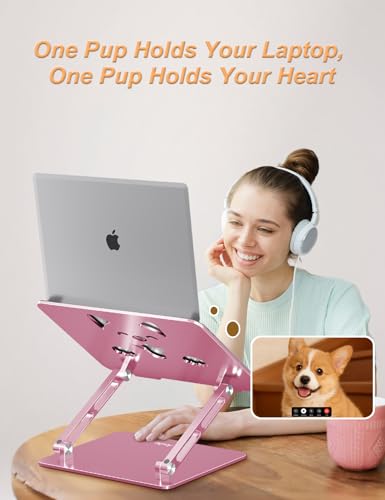 Aoviho Laptop Stand for Desk-Adjustable, Foldable, Portable, Ergonomic Aluminum Notebook Riser with Unique Puppy Shaped Vent, Desk Gift for 10"-17.3" Devices Mac, Dell, HP, Lenovo, Samsung, Rose Gold - color: Rose Gold