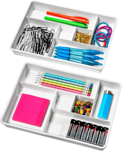 madesmart Plastic 6-Compartment Drawer Organizer Gadget Trays, Multipurpose Storage Bins for Drawers, White Set of 2 (Pack of 6) - color: PremiumWhite, size: 12 Compartments (Pack of 6)
