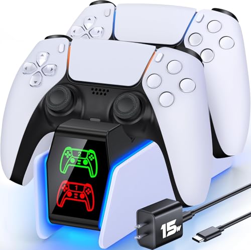 PS5 Controller Charger Station for PlayStation 5 Controllers with LED Light Dual Stand Charger Dock, PS5 Controller Charging Station Accessories for PlayStation 5 Storage Kit with AC Adapter - size: S-Charger