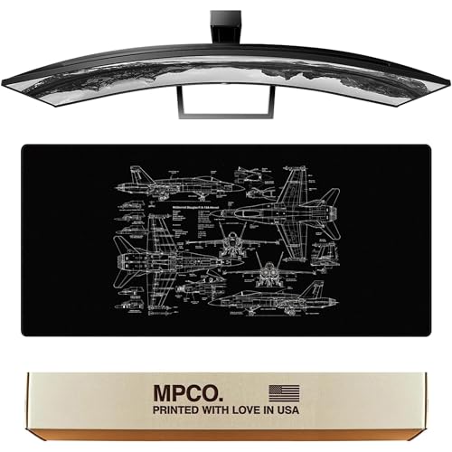 MPCO. Blueprints Large Gaming Desk Pad - 36" x 17" Duraglyde Fabric 18A Hornets – Black Desk Mats - Non-Slip, Washable, Smooth Glide for Precision Gaming & Work - color: Duraglyde 18a Hornets – Black