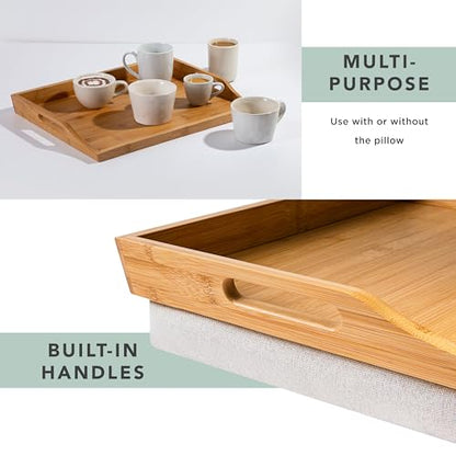 ROSSIE HOME Bamboo Wood Bed Tray, Lap Desk with Detachable Cushion, Serving Tray - Natural - Fits up to 15.6 Inch Laptops - Style No. 76107 - color: Natural Bamboo, size: Single Tray