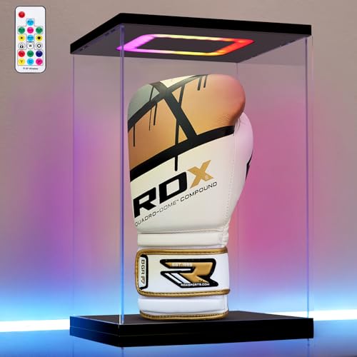 Boxing Glove Display Case with Light, Multiple Color Lights Dustproof Protection Boxing Glove Showcase for Collectibles Memorabilia Storage（8.6×7.9×13inch） - size: 8.6*7.9*13 in