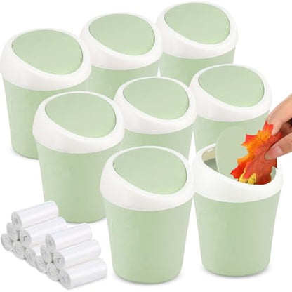 Zhehao 8 Pcs Plastic Mini Wastebasket Trash Can with Swing Lid 360 Trash Bags Desktop Small Garbage Bin Countertop Vanity Tabletop Waste Paper Basket for Home Office(Green) - color: Green