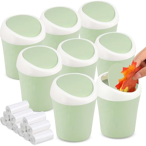 Zhehao 8 Pcs Plastic Mini Wastebasket Trash Can with Swing Lid 360 Trash Bags Desktop Small Garbage Bin Countertop Vanity Tabletop Waste Paper Basket for Home Office(Green) - color: Green