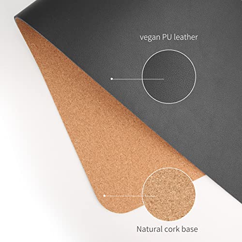 RENMTURE Dual-Sided Mouse Pad, Natural Cork & PU Leather Large Desk Pad for Office and Home Work, Desk Protector Non-Slip, Waterproof, Easy Clean (Black, 23.6" x 13.7") - color: Black, size: 23.6"x13.7"