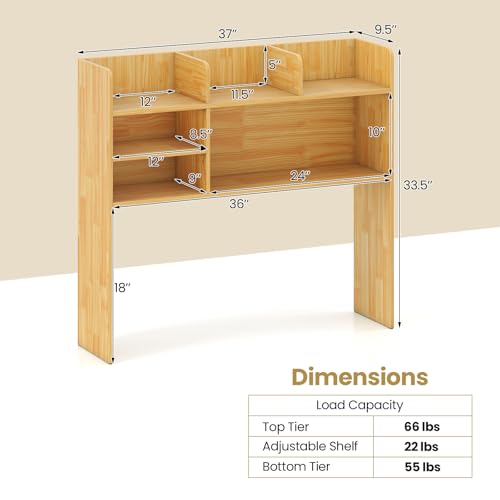 Tangkula Desktop Bookshelf for Computer Up to 32”, 37” Countertop Storage Hutch with 6 Storage Shelves, 3-Tier Desktop Organizer Display Rack, Wooden Desk Hutch for Dorm Home Office (Burlywood) - color: Burlywood, size: 6 Shelves