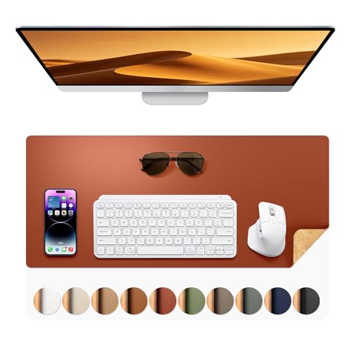 Aothia Dual-Sided Desk Pad - Leather Desk Mat, Natural Cork Desk Pad Protector, Large Mouse Pad for Desk, Waterproof Desk Blotter Pad, Desk Writing Pad for Office Work/Home, Maple Brown (25.6"x13.7") - color: Maple Brown+cork, size: 25.6" x 13.7"