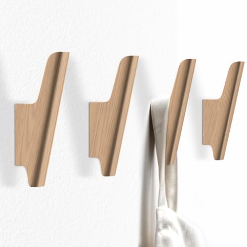 Wood Wall Hooks 4 Pack Coat Hooks Wall Mount Natural Wooden Hooks for Hanging Hat, Bag, Backpack, Rustic Coat Hooks for Wall, Wood Towel Hooks for Bathrooms and Entryway Hooks - color: Beech