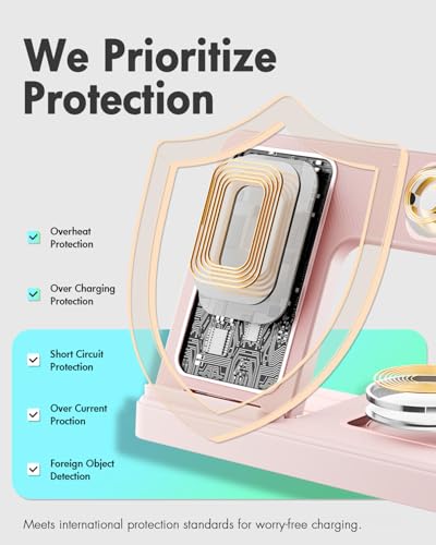 Wireless Charger Stand Charging Station: 3 in 1 Charger Stand Multiple Devices for Apple - iPhone 17 16e 16 15 14 Pro Max 13 12 - Watch 11 10 9 8 7 6 5 4 3 2 SE and Ultra Series-Airpods 4 3 Pro, Pink - color: Pink