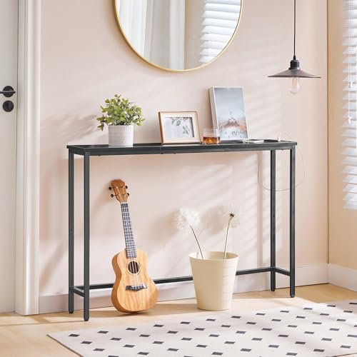 HOOBRO Narrow Console Table with Power Outlets, 44.9 Inches Sofa Table, Slim Behind Couch Table, Entryway Table with Display Shelf, for Living Room, Foyer, Hallway, Black BB114UXG01 - color: Black